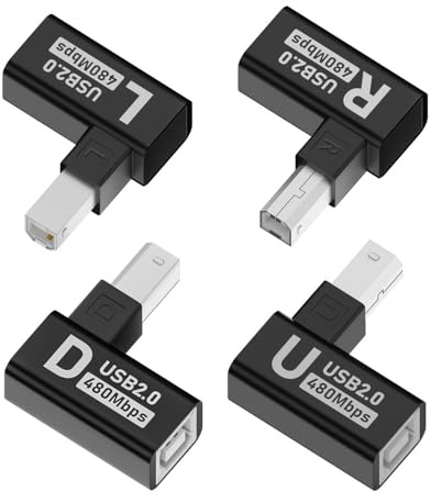 Ieron 4-teiliger USB 2.0 Typ-B-Druckerwinkeladapter 90 Grad, USB B-Stecker auf Buchse, Druckeradapter für Drucker, Scanner, Faxgeräte und Mobile Festplatten