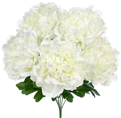 Briful Kunstpfingstrosen Künstliche Blumen 40cm | Weiße Kunstblumen Wie Echt Seidenblumen Dekoblumen für Wohnzimmer, Hochzeit, Tischdeko, Balkon