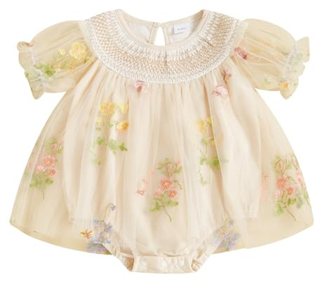 Geagodelia Infant Baby Girl Romper Dress Newborn Baby Girls' Bodysuits Flower Embroidery Jumpsuit Skirt Tulle Princess Dress A-Line Pageant Baptism Wedding Birthday Party Dress