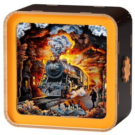 Woodemon 3D Wooden Puzzles Nightlight for Adults, 28 PCS 3D Wood Puzzle Night Light, DIY Puzzle Lighted Birthday Anniversary Christmas Xmas Gift Home Deco Art Craft (Vintage Train)