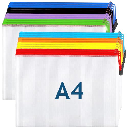 Plastic Wallets A4 Zip Folder - 24 PCS Zip Lock Bags Mesh Document Wallet Zipper Extra Thick Zip Bags for Home School Office Supplies, 8 Colors