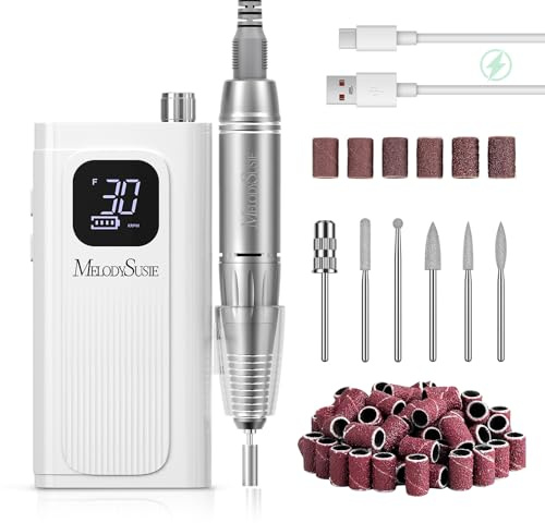 MelodySusie Clip-On SC300F Kabelloser Nagelfräser für Einsteiger | 30.000 U/min, Wiederaufladbar, LCD-Display, zum Nageldesign & Gel-Entfernung, für Zuhause