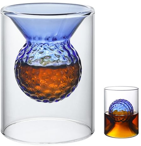 Albefer Golf Gifts for Mens Golfers, 50ML/160ML Dual Purpose Whiskey Glasses with Golf Ball Shape Embedded Unique Rum Glass Wine Glasses Drinking Tumbler for Home Bar Party Game Birthday Gifts (Blue)