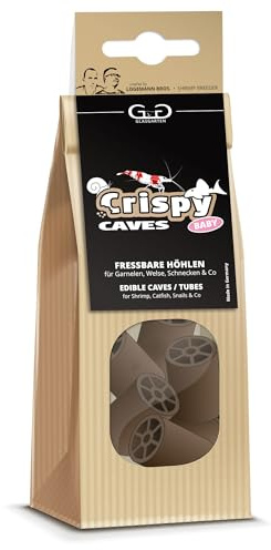 GlasGarten Crispy Caves | Taille bébé / 6 pcs - cavités comestibles pour crevettes d'ornement, 2en1 = cachette & Place pour la Nourriture, Riche en Fibres avec Fibres de Bois & Feuilles de Noyer