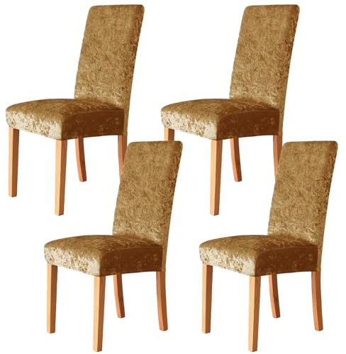 ZRCYXDW Stretch Samt Stuhlhussen-Gold-4er Set | Weiche Abnehmbare Esszimmerstuhl Bezüge, Universal Waschbarer Stuhlschutz für Esszimmer, Hotel, Wohnzimmer