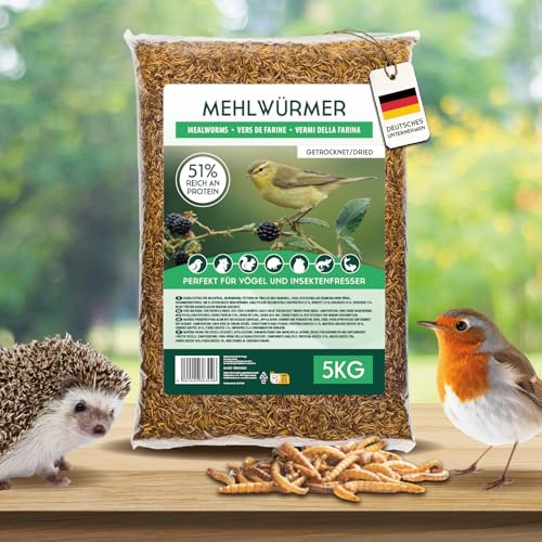Koi-Herdecke - Gusanos de harina secos de 1 kg, comida natural para insectos, rica en proteínas y nutrientes, alimento para pájaros, peces, roedores y reptiles - gallinas y tortugas