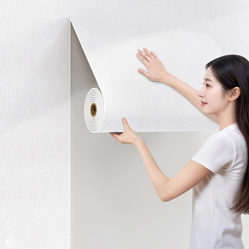 Panneaux de plafond autocollants d'intérieur blancs, papier peint en PVC imitation lin texturé for plafond de sous-sol de chambre à coucher, revêtement mural imperméable for toutes les pièces, à décou
