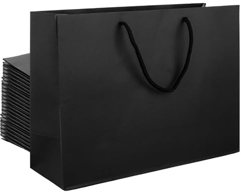 CYEER 20 Pcs Black Gift Bags Large, 35x11x26CM Black Paper Bags with Handles, Bulk Shopping Bag Party Bags Gift Bag for Presents, Jewellery, Retail