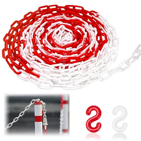Tunejoy Absperrkette 8mm Kunststoffkette 10m Warnkette Zweifarbige für Warnsicherheit Parkplatz Massenkontrolle Verkehr Warteschlangen Rot Weiße