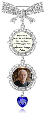 KGCGJVB Blumenstrauß-Anhänger für Hochzeit, Erinnerung, etwas Blau, Foto-Charm-Anstecker für Braut, Gedenkmedaillon mit Bild von Mama und Papa, Brosche für Brautstrauß an besonderen Tagen oder