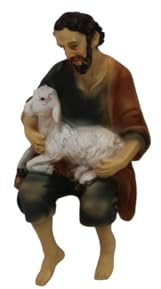 ZICOM Krippenfigur Miniaturfigur Hirte mit Schaf sitzend Höhe 6,8cm handbemalt Polyresin, Modellbau Puppenhaus