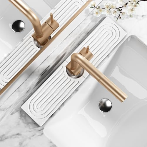 MAGKOTA Stone Faucet Mat for Kitchen Sink - Quick Dry Diatomite Sink Splash Guard, Prevents Moisture Buildup & Water Stains, Water Absorbing Stone Tray for Bathroom Countertop (White, 20 x 4)