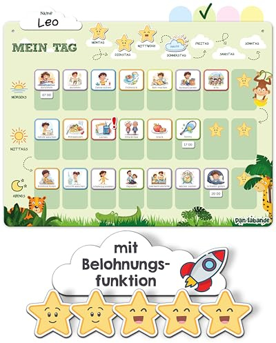 PANDABANDE Tagesplaner Kinder Routine mit 210 Magneten | Montessori Routine Planer Kinder für mehr Selbstständigkeit - Magnetischer Tagesablauf Plan mit Morgenroutine & Abendroutine
