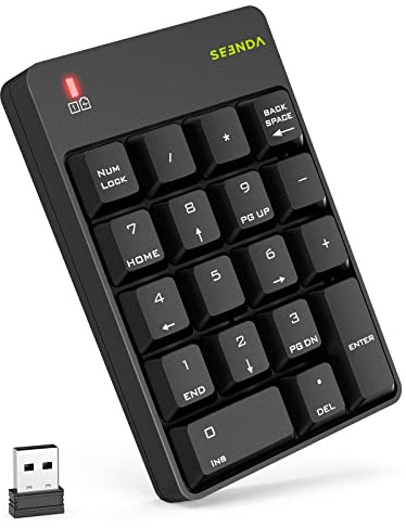 Seenda Wireless Number Pad, 2.4G USB Wireless Numeric Keypad, 18-Key Portable Number Keypad Keyboard Extensions for Laptop Notebook PC Desktop Computer, Black