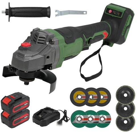 ERYUE Meuleuse D'angle sans Fil, Moteur Compact sans Balais, Outils électriques pour Espaces Restreints, Meulage du Métal, Coupe, Polissage pour les Projets Domestiques, 2 Batteries 4,0 Ah et (Prise