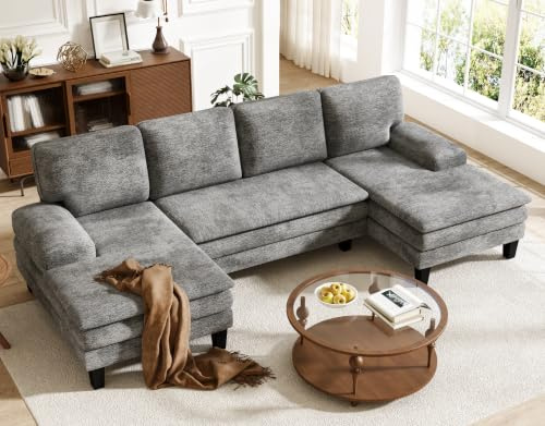 Txtin's U-Form Sofa 4-Sitzer mit doppelter Polsterung, 279 x 114 x 80, Grau