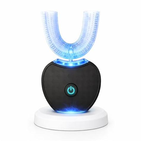 Sonic Brush V5 Toothbrush, Spazzolino Sonico 360° Con Pulizia Automatica, Spazzolino Elettrico Sonico Wireless a Ultrasuoni for Bambini E Adulti, Testina in Silicone Alimentare (Nero)