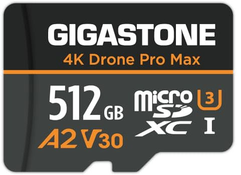 Recupero dati per 5 anni: scheda micro SD GIGASTONE da 512 GB, drone 4K Pro Max, A2 V30 per drone DJI o action camera, GoPro, registrazione video 4K UHD, R/W fino a 150/120 MB/s, UHS-I U3 C10 classe