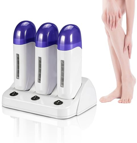 Electric Roll On Wax Warm Machine, Body Waxing Coarse Hair Removal Cartridge Melting Waxing Machine Wax Roller Wax Heater with Base for Home and Salon (3 seats)