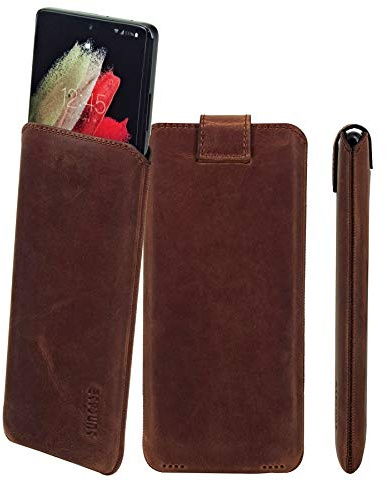 Suncase ECHT Ledertasche Leder Etui *Slim-Edition* kompatibel mit Samsung Galaxy S26 Ultra 5G Hülle (mit Rückzugsfunktion und Magnetverschluss) in antik-Coffee