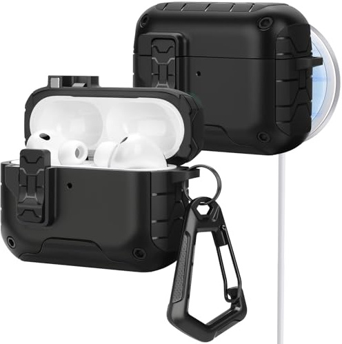HITZEE Hülle für AirPods Pro 3, kompatibel mit AirPods Pro 3rd Generation Hülle (2025), Magnetisch Auto-Locking mit Telefonständer, Kompatibel mit MagSaf Case, Schwarz