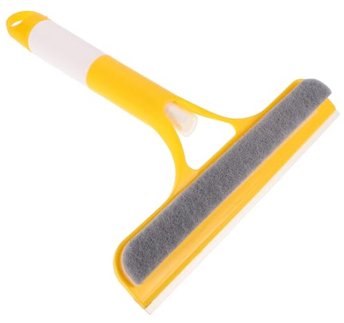 NULYLU 3-in-1 Window Cleaning Wiper and Spray Squeegee with Brush, Mini Household Glass Cleaner for Bathroom Shower Doors, Car Windows, and Mirrors, Yellow