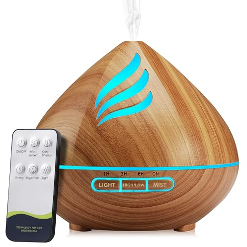 SHPAVVER Aroma Electric Diffuser for Home, 500ml, Remote Control, 7-Color LED, Timer, Quiet Mist Humidifier, Auto Shut-Off, for Office Bedroom