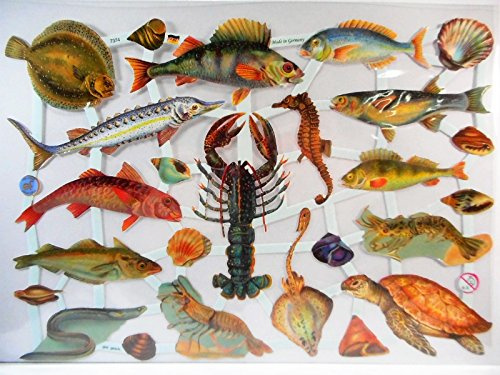 Glanzbilder Fisch Krabbe Seepferd EF 7374 Posiebilder Scrapbook Deko GWI 372