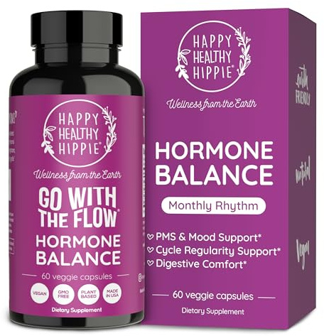 Happy Healthy Hippie Hormone Balance for Women — PMS Support & PMDD, Mood, Cycle Regularity — Chasteberry Supplements with Maca, Dong Quai, Black Cohosh — Vegan, Non-GMO, 60 Capsules