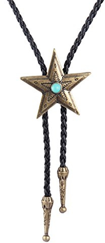 COOLLA Bolo - Corbatas de piel estilo vaquero, gargantilla vintage con colgante de estrella turquesa para mujeres y hombres, Metal