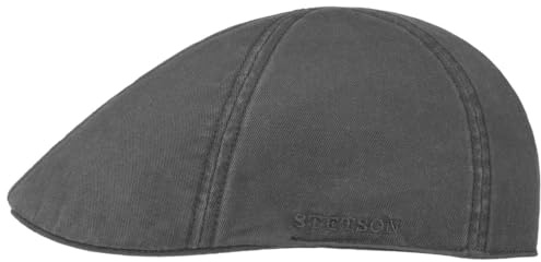 Stetson Texas Cotton Flat Cap med UV-Skydd Damer/Herrar - keps bomullskeps solkeps skärm Sommar Sommar-Vinter - M (56-57 cm) mörkgrå