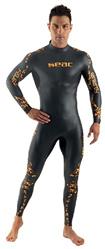 SEAC Energy Man 2 mm, elastischer Neoprenanzug glatt Smoothskin für Schwimmen und Freediving Herren, Schwarz