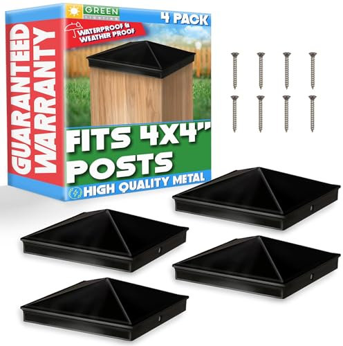 GreenLighting Pyramiden-Pfostenkappenabdeckung aus Aluminium, 4 x 4 cm, Schwarz, 4 Stück, passend für 4 x 4 Nominalholz (True 3,5 x 3,5 cm), pulverbeschichtet, matt, für den Außenbereich, Zaun