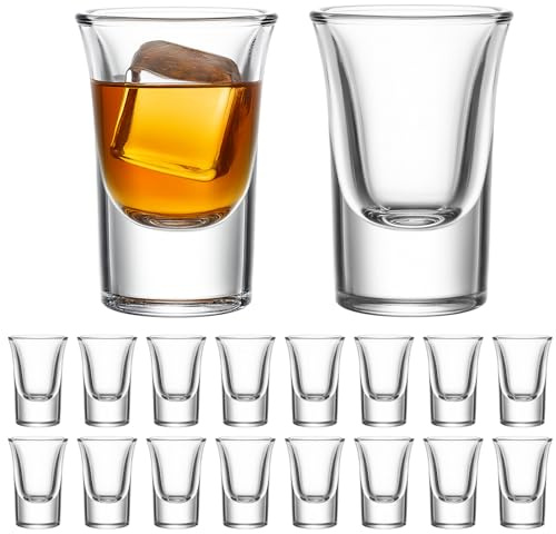 YULEER 18 Pack 1 OZ Shot Glasses Bulk with Heavy Base, Clear Small Shot Glasses Set for Vodka Tequila Whiskey Liquor