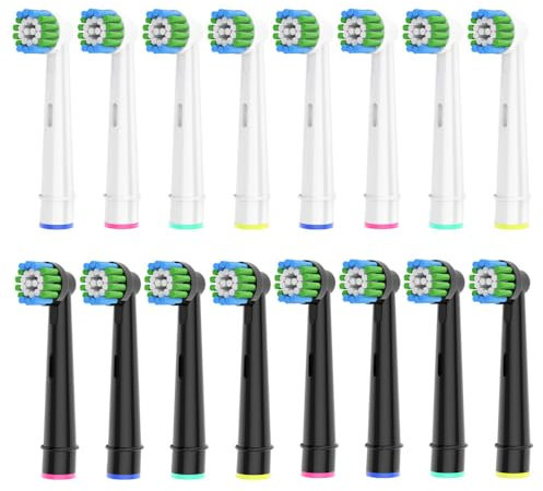Oral B Compatible Toothbrush Heads, 16 Count Precision Replacement Brush Heads for Most Braun Oral B Electric Toothbrush, 8pcs White and 8pcs Black.
