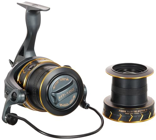 PENN Surfblaster III Longcast Angelrolle, Spinnrollen für das Meeresangeln, Langstrecke Spule Surf Wurfhaspel für Salzwasser Strand- und Felsangeln, Schwarz, Gold, Größe 7000