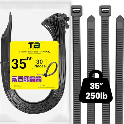 Bridas de Plástico Grandes 900 mm x 12,4 mm – Bridas Largas y Resistentes Negras para Cables, Pack de 30 – Abrazaderas de Nylon para Uso Exterior