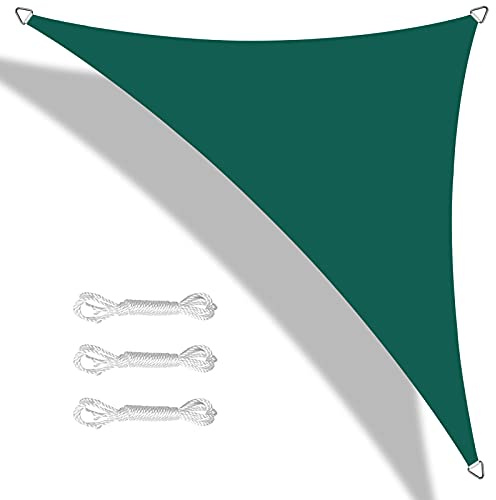 Teynewer Sun Shade Sail Triangle 3x3x3m Waterproof Shade Sail for Outdoor Garden Patio Party 98% UV Block Sunscreen Awning Canopy Sunsail with Free Rope, Green