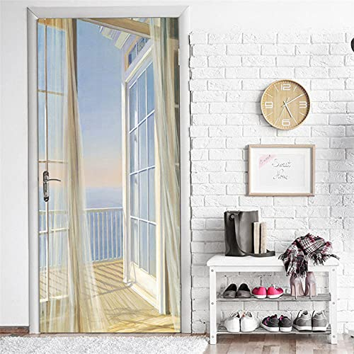 Türtapete Selbstklebend 3D 77X200 Weiße Fenster Türtapete Selbstklebend Türposter,Fototapete Selbstklebend 3D Pvc Türaufkleber Diy Türbild,Türfolie Poster Tapete