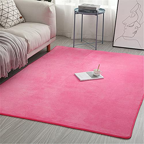 Alfombra de Terciopelo Coral Grueso de Color sólido Calidad Peonía Rosa Claro Suave Lavable Antideslizante Grande Rugs Minimalista Moderna Sala De Estar Dormitorio Tatami Gateando Estera -120×140cm