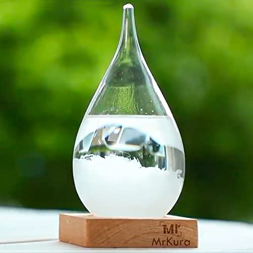 MrMrKura Storm Glass Crystal Weather Forecast Bottle with Wooden Base, Decorative Drop-Shaped Glass Bottle Christmas Decoration for Home and Office Christmas Gift