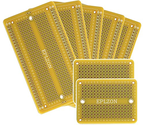 EPLZON Beschichtete Leiterplatten-Steckplatine für Elektronikprojekte, kompatibel mit Arduino-Lötprojekten, 5,2 x 8,9 cm, 5 Stück + 2 Mini-Board, gelb)