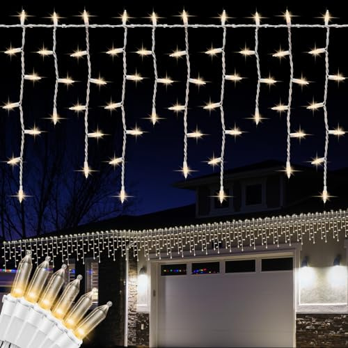 LAMPHOME 6.2FT 100 Clear Icicle Lights, White Wire, Indoor/Outdoor Christmas Holiday Lights