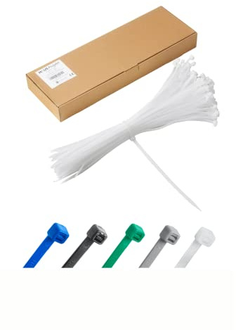 Kabelbinder 100 Stück Weiß, 400 mm x 7,6 mm, UV-Beständige Mehrzweck-Kabelbinder für den Einsatz im Außen- und Innenbereich, Kabelmanagement für Haus, Büro, Garten, Garage, Werkstatt, Zäune