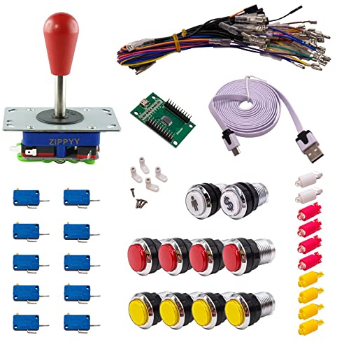 Kit Joysticks et boutons Arcade 1 Joueur Lumineux Boutons Chromés Joystick Zippyy Tige Longue Poire Carte XinMoTek Jeux Vidéo Retro Gaming
