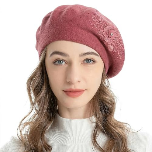 ZLYC Women's French Reversible Cashmere Beret Beret Hat | Ladies Girls Solid Color Soft Wram Hats for Autumn and Winter,Butterfly,Pearl and Tassel Floral Decor,Travel or Daily Wear
