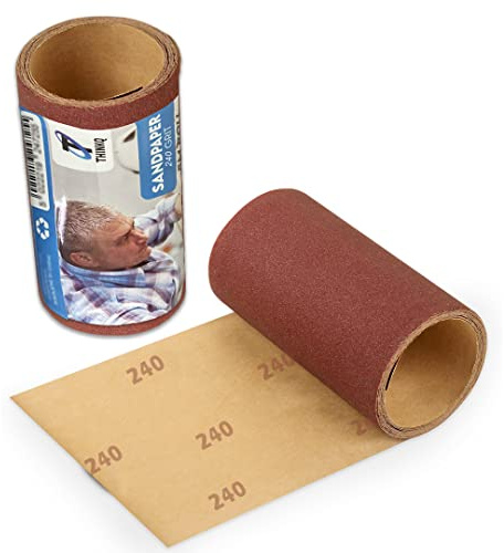 ThinkQ Aluminum Oxide Abrasive 240 Grit Fine Sandpaper Roll 5m x 115mm Sanding Paper Ideal for Metal, Non-Metal, Wood, Automotive for Smoothing Rough Walls and Other Materials (240 Grit)