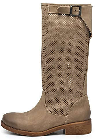IF Fashion Stivali Stivaletti da Donna Biker Motociclista Traforati Primaverili Estivi con Fibbia LY70-4 (2023) Tortora N.40*