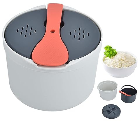 Microwave Rice Cooker Steamer, Microwave Pasta Cooker with Strainer, 2 L Microwave Cookware Set for Rice, Pasta, Vegetables, Quinoa, Oatmeal, Ramen Non stick (orange)