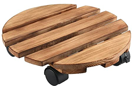 DRYFAL Pflanzenwagen, 30 cm Pflanzenwagen, Pflanzenständer, Pflanzenhalter, Räder, Pflanzenwagen, Pflanzenständer aus Holz mit Rädern, Strapazierfähiger Pflanzenroller mit Feststellbaren(Runden)